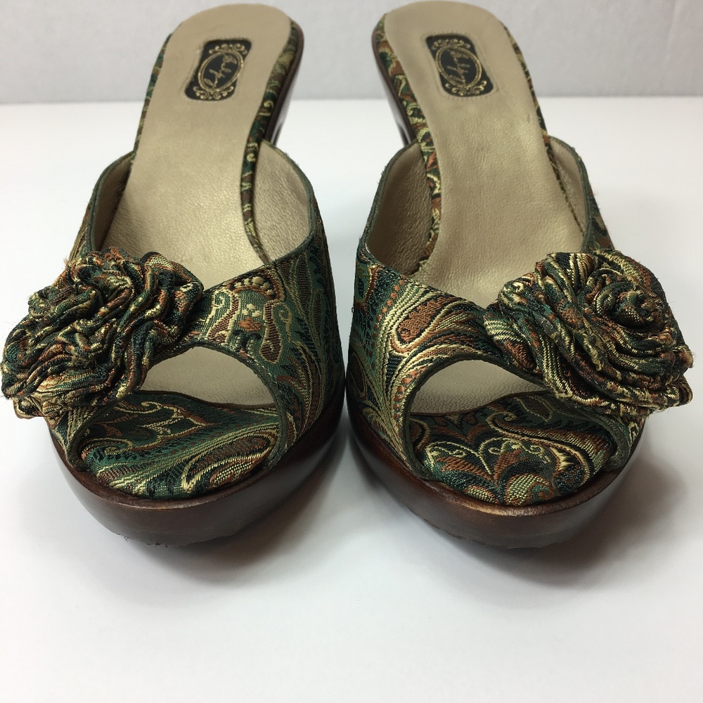 SALPY handcrafted open toe platform heels like new SZ 10 - Picture 5 of 8